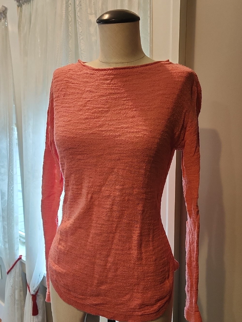 LOFT Coral-Orange Long Sleeve Boatneck Sweater